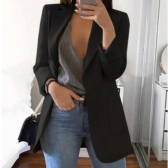 Classic Open Front Pockets Minimalist Jacket Blazer - Picture 4 of 13